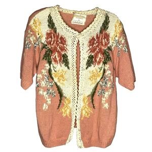 Cottagecore‎ Marisa Christina Floral Knit Sweater size Medium crochet handmade